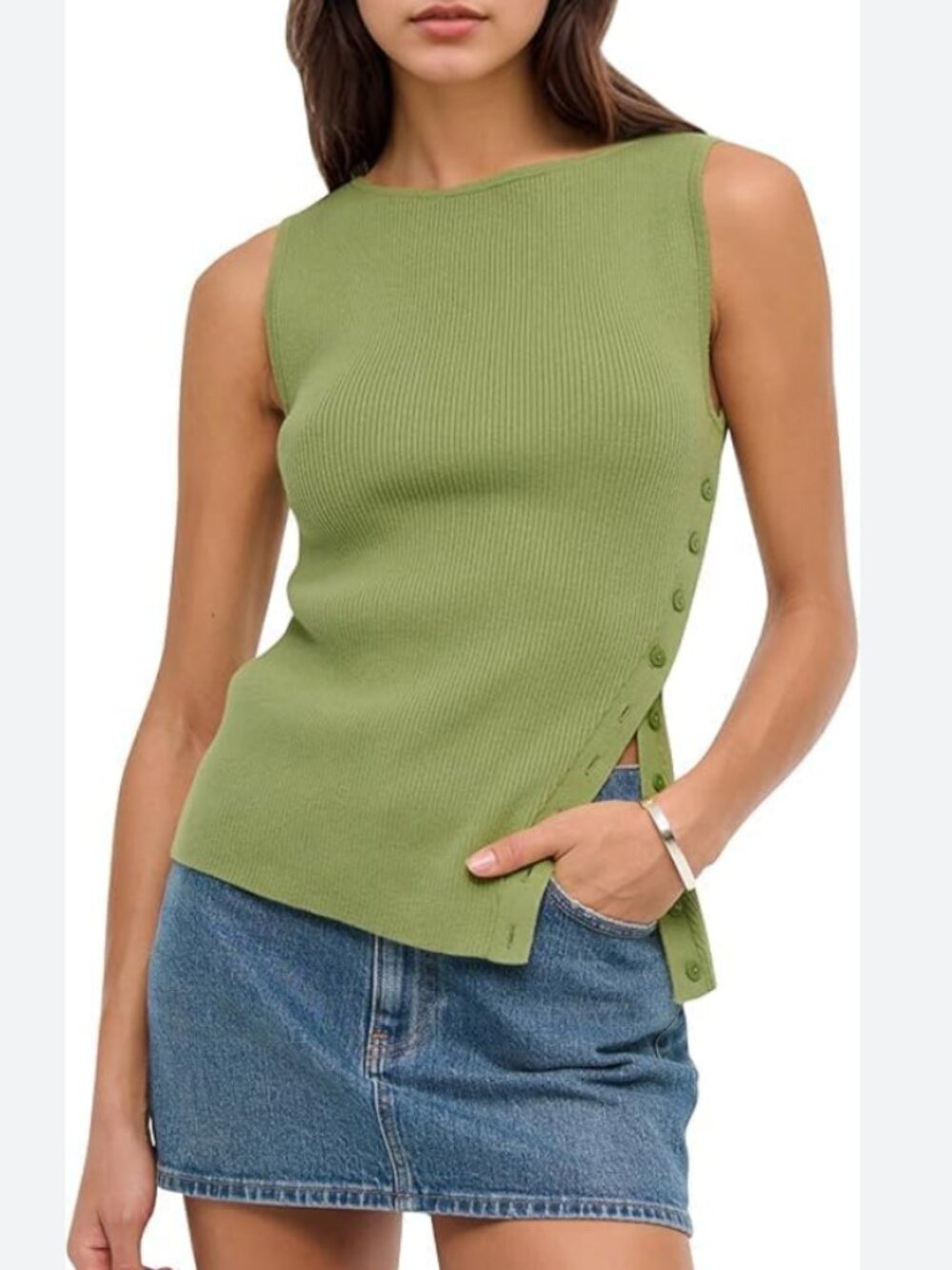 Asymmetrical Button Sweater Tank
